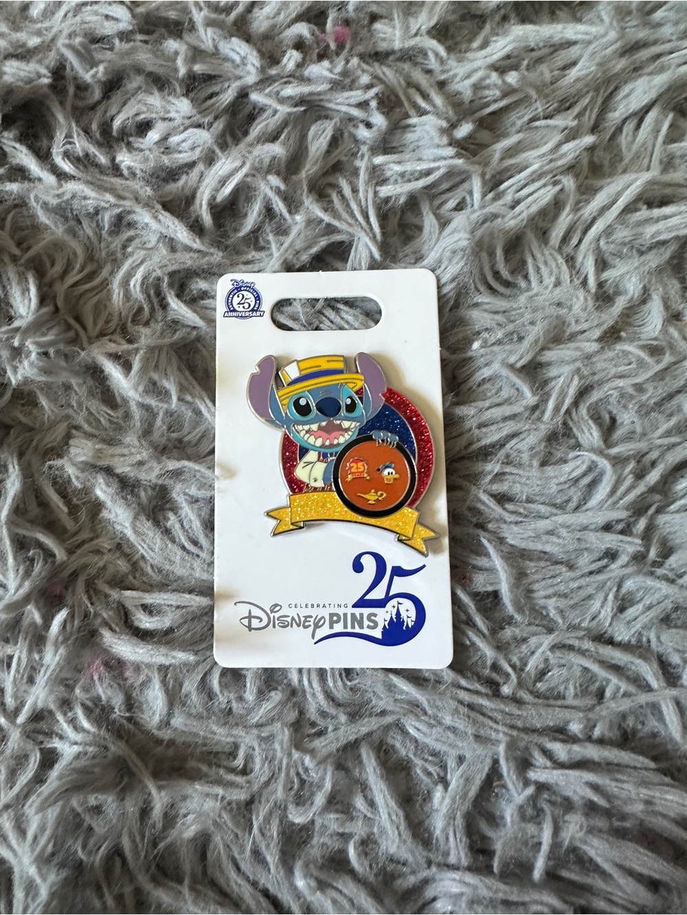 Disney Stitch 25th Anniversary Glitter Pin - Blue, Gold & Red
